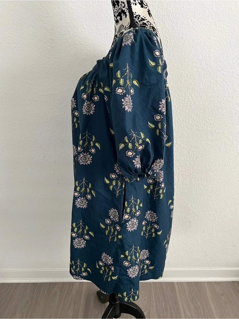 Old Navy Floral Mini Swing Dress Women’s Medium Teal Off Shoulder Peasant Boho